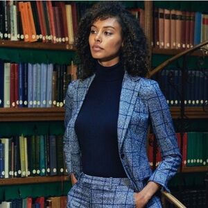 Suistudio Cameron Single Breasted Wool Blend Blazer Blue Check